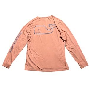 vineyard vines Mens Long-Sleeve Vintage Whale Pocket Tee Pink and Blue Medium